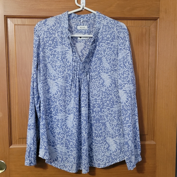 Malvin Hamburg Germany I Love Linen Womens  XL 100% Linen Top Blue White - Picture 1 of 8